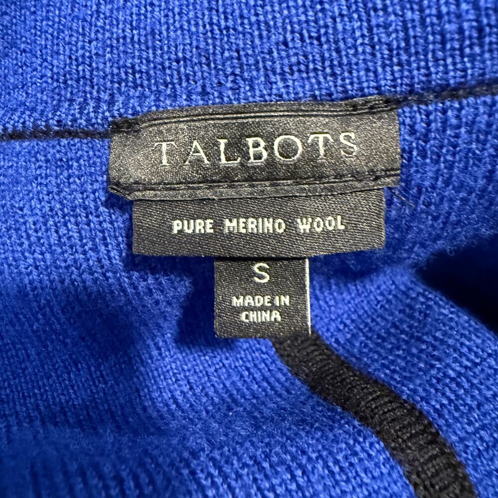 Talbots Pure Merino Wool Long Cardigan Small Black Blue Colorblock Office Career - Picture 6 of 8